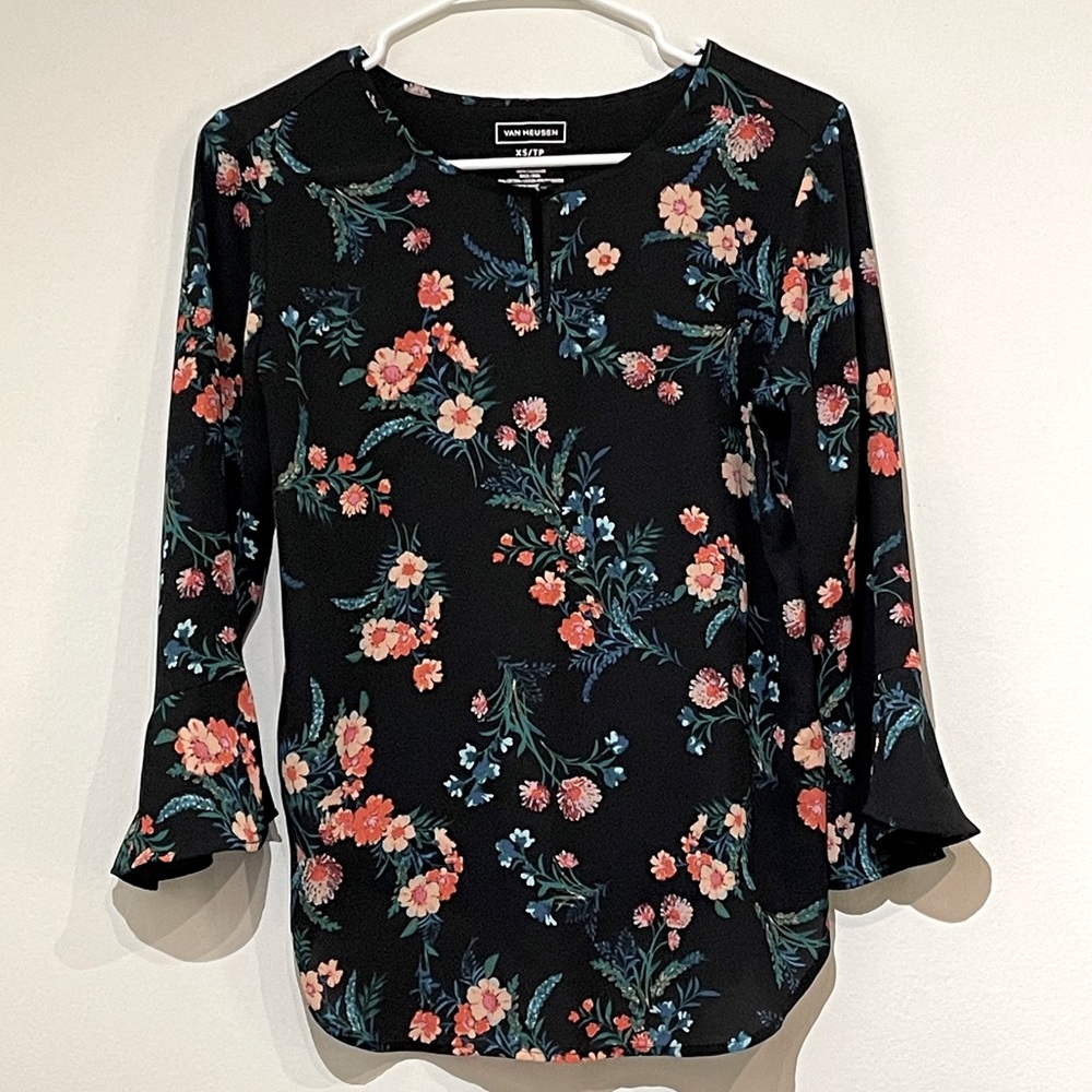Van Heusen Floral Blouse with Keyhole